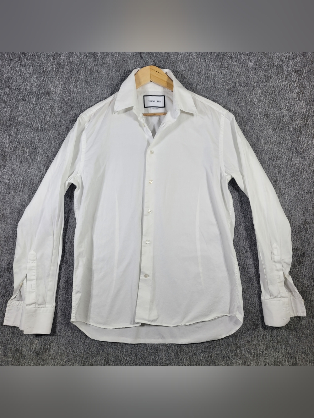 CHEVALIER Mens White Dress Shirt Size Large L Long Sleeve Solid Button Up Cotton